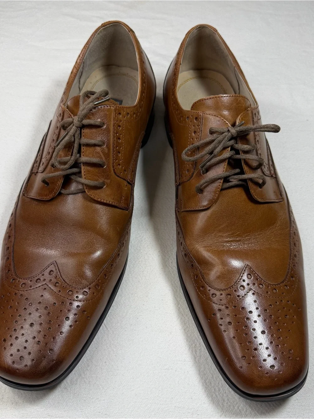 Stacy Adams Mens 13M Derby Brown Lace Up Wingtip Leather Shoes